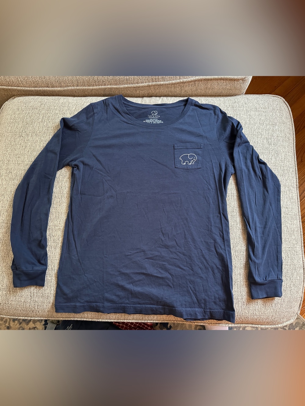 ivory ella Long Sleeve Tee in Navy with Pocket Elephant